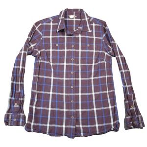 Duluth Trading Co Flannel Shirt XS‎ Eggplant Plaid Button Up Vented Long Sleeve